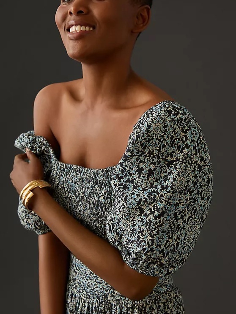 Anthropologie Forever That Girl Smocked Puff-Sleeve Floral Cropped Top